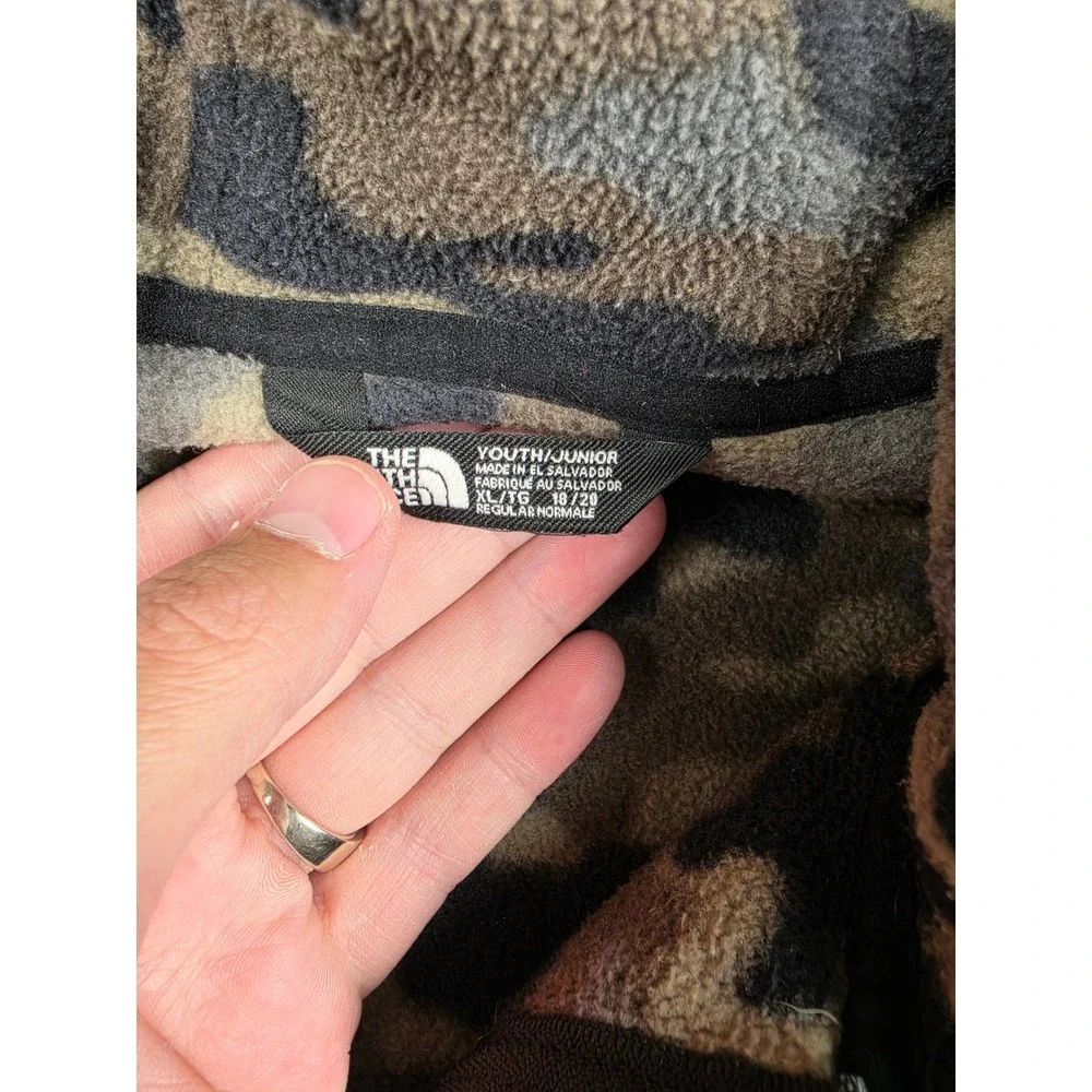 The North Face Fleece Hoodie Kids XL Green Camo Full Zip Camouflage Jacket *Read